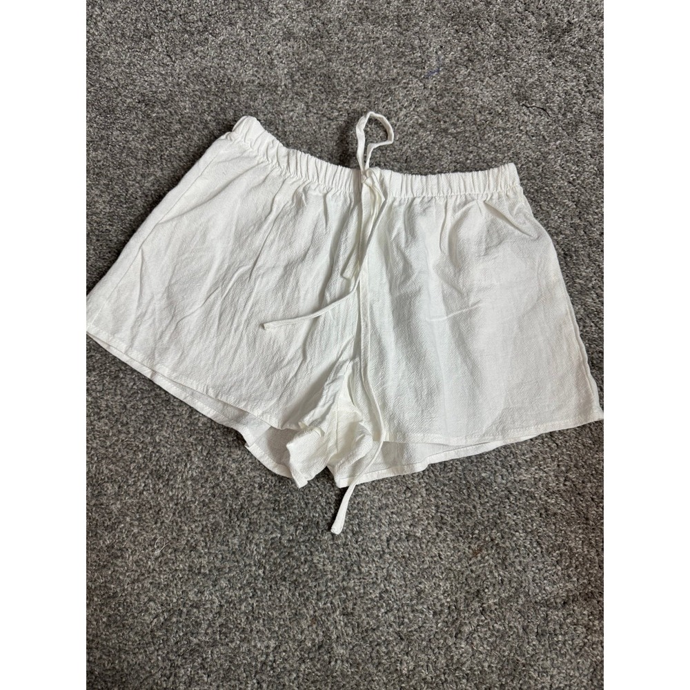 SHEIN Women White Linen Blend Drawstring Elastic Waist Shorts XXS 0 C1HENSD8D5